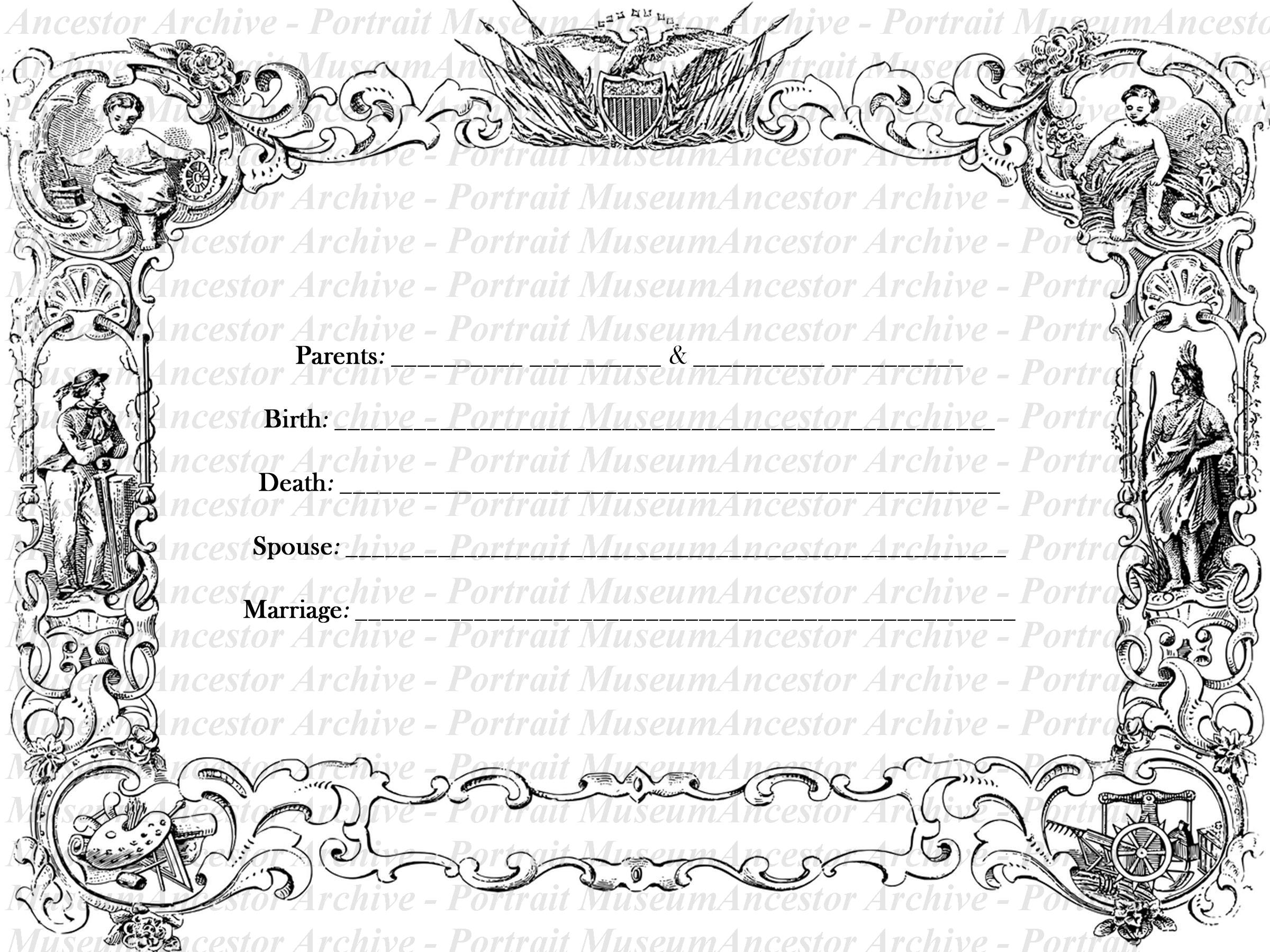 Ancestor Trading Card Template Option 1 (Back) with watermark